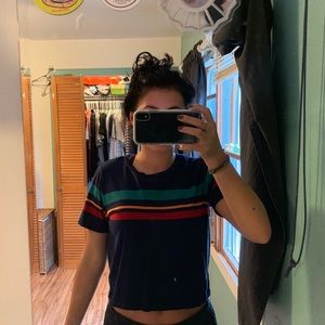 Blue with multicolored horizontal stripes crop top